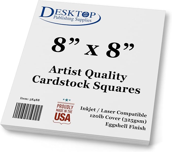 White Cardstock Squares 8" x 8" Eggshell Finish 120lb Cover - 100 Pack | Artist Quality Ultra-Thick (325gsm) Stock For Spin Art Refills, Drawing, Watercolor, Charcoal, Mixed Media, And Crafts