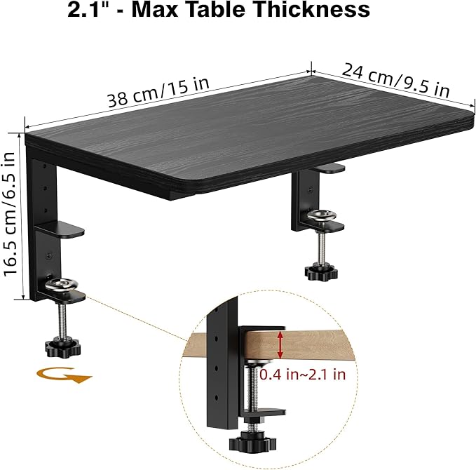 Desk Extender, 15-inch Clamp-On Desk Shelf, Height-Adjustable Desktop Shelf Organizer for Monitors Office and Gaming Accessories, Arm Support Table Extension, 44lbs Heavy Duty, Black