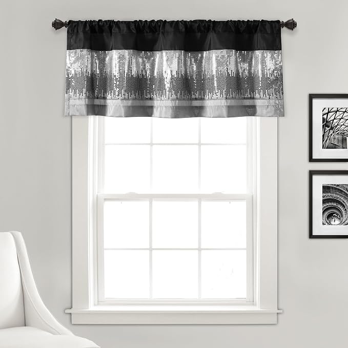 Lush Decor Night Sky Sequins Valance Curtain Single, 52"W x 18"L Black & Gray - Kitchen Curtains Valances For Windows - Bathroom Curtains Window