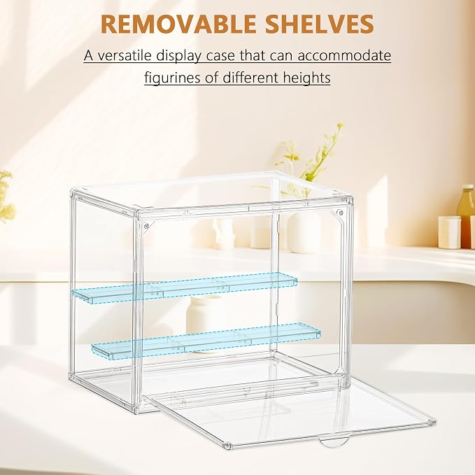 Small 3 Layer Acrylic Display Case Stackable Box for Collectibles,4 Pack | Removable Adjustable Partitions & Magnetic Door,Interlocking Stable Structure Clear Showcase for Collectibles Figure Storage