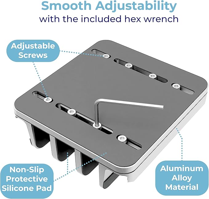 TEFONIA Adjustable Laptop Stand, 5 Slots, Aluminum Space-Saving, for Apple MacBook/Surface/Galaxy/Tablet/iPad/iPhone, Silver