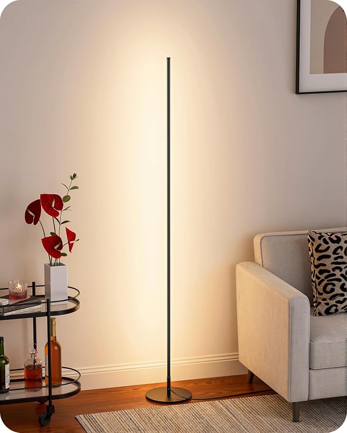 EDISHINE 57.5" Floor Lamp with Remote & Foot Switch, Dimmable & 7CCT | 2700-6000K, LED Corner Floor Lamps for Living Room, Bedroom, Office, Sturdy Base, Black