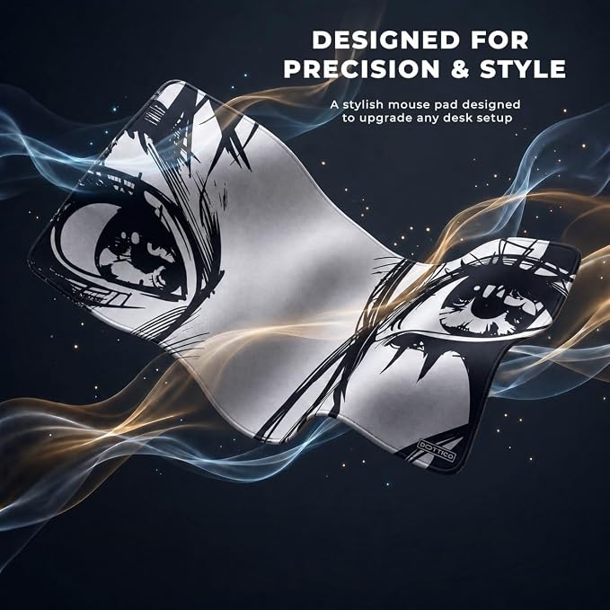 XL Anime Mouse Pad, Black and White Manga Eyes Desk Mat 31.5x15.7 in – Large Aesthetic Gaming Desk Pad with Non-Slip Rubber Base, Stitched Edges & Waterproof Cloth Surface