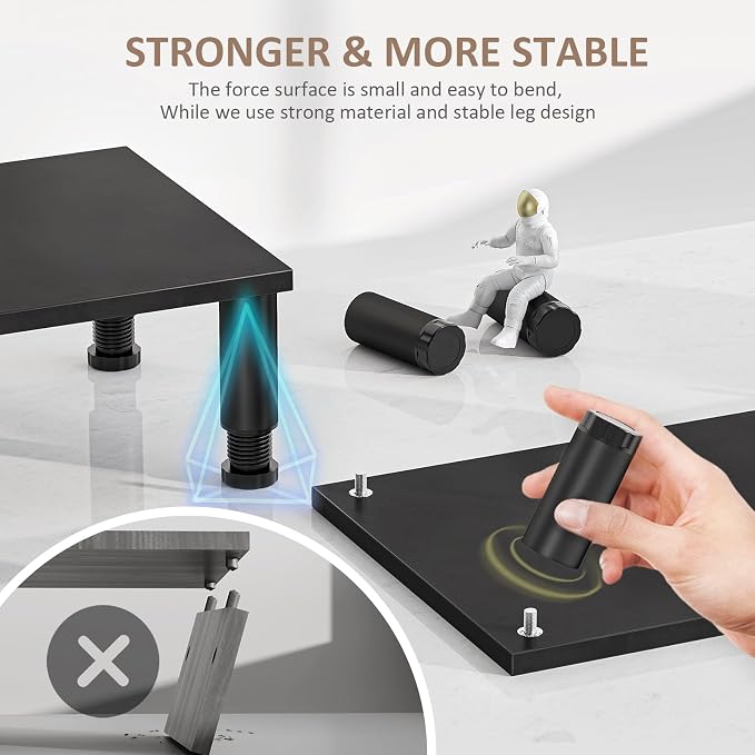Dual Monitor Stand Riser, Monitor Stand with Adjustable Height Steel leg, Wood Monitor Stand for Desk, Monitor Riser for 2 Monitors with Storage Space Black