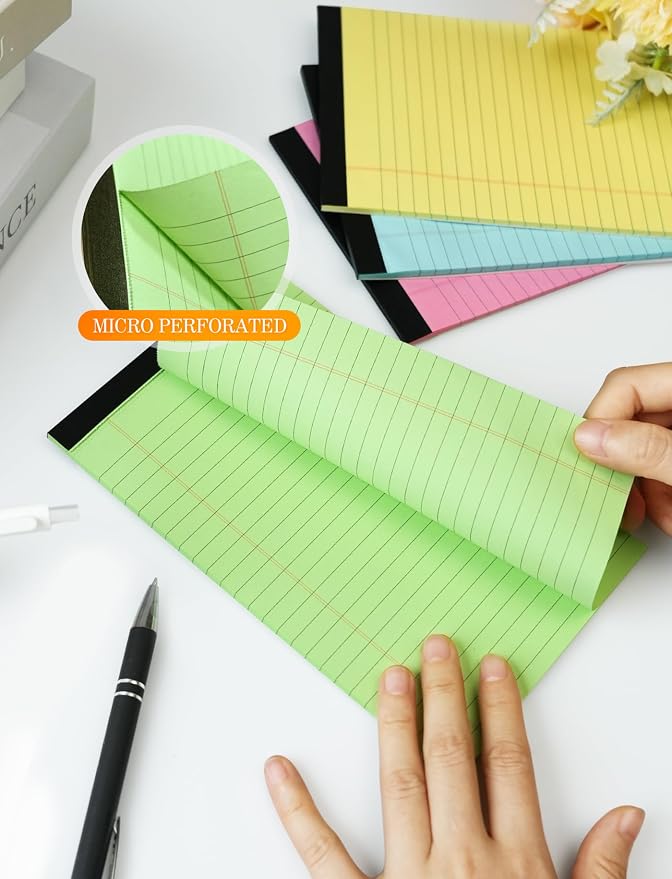 Small Colored Legal Pads 5x8, 4 Pack Colored Notepads 5x8 Lined Note Pads