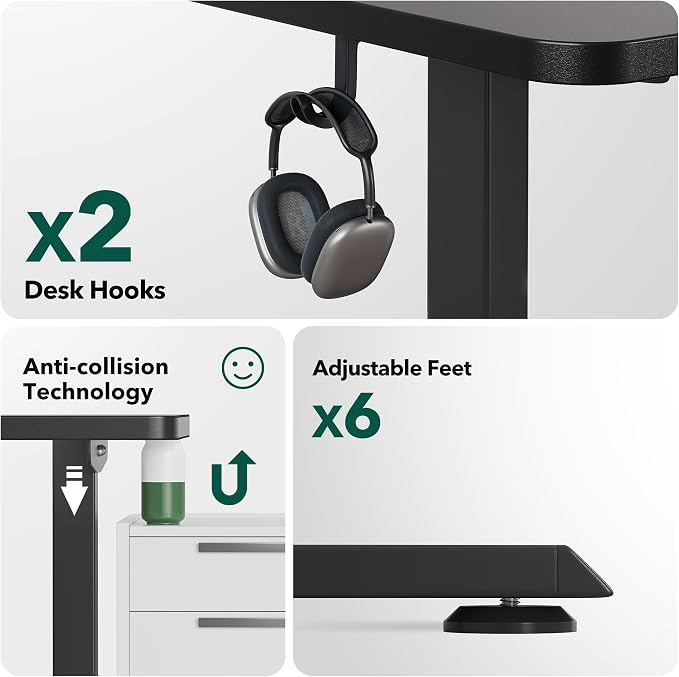 Cubiker L Shaped Standing Desk - 63 x 55 Inch Electric Adjustable Height Corner Standing Desk, Ergonomic Sit Stand Up Table with 3 Memory Buttons, Splice Board for Home Office, Black