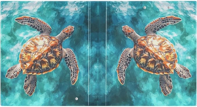 Turquoise Blue Turtle Binder 1.5 Inch Binder with Clipboard&Pockets, Coastal Sea Turtle Hardcover Binders 3 Ring, Heavy Duty Large File Folder for Office School Supplies-Holds 200 Sheets, 2 PC