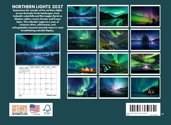 Northern Lights Calendar 2027 Aurora Borealis Monthly Wall Calender 12 Month