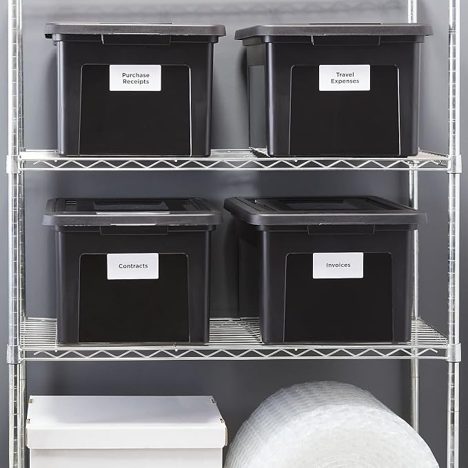 Staples Hanging File Folder Box, Storage Bin Organizer, Snap Lid | Black bin keeps letter and legal size documents organized and accessible.