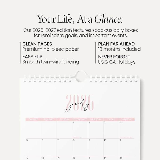 Karto Wall Calendar 2026-2027 8.5x11 in - Two Font Pink | July 2026 to December 2027, Vertical, Boosts Productivity, Easy Monthly Planning