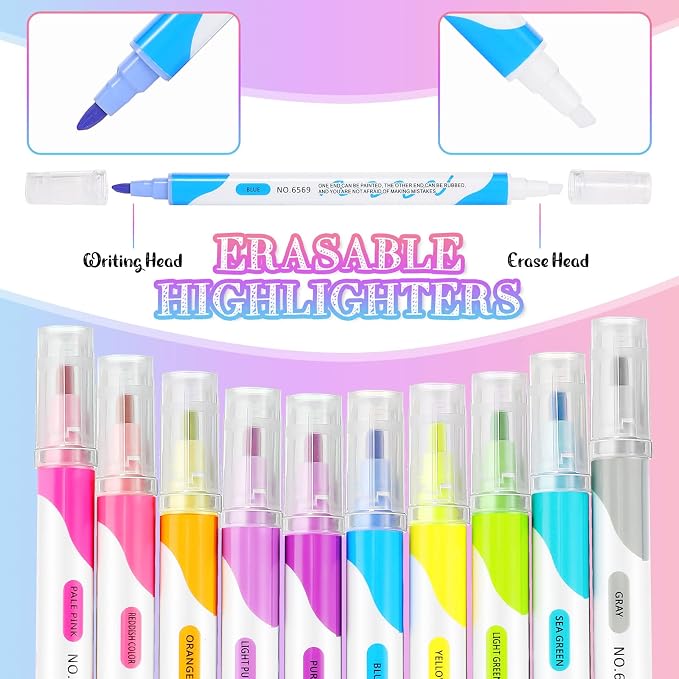 Zhehao 20 Pcs Erasable Highlighters Set, 10 Assorted Pastel Colors