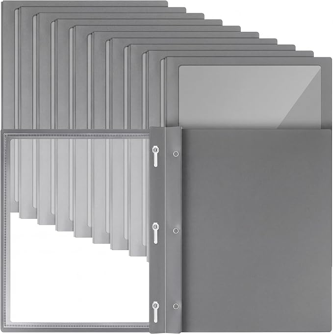 Teling 36 Pcs Report Covers with 3 Prong Fasteners Clear Front Presentation Folders Frame View Poly Report Folder Presentation Binder for Paper Document School Office (Dark Gray)