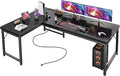 Huuger 55 Inch L Shaped Desk with Power Outlets & 0.95 Inch Thicker Desktop | Reversible Computer Desk, Larger Office Corner Gaming Desk, Metal Frame, for Home Office, Study, Black