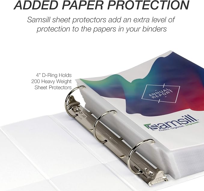 Samsill Durable 4 inch 3 Ring Binder, D Ring Binder, 100% Recycled Chipboard, White, 2 Pack