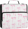 3 D-Ring Zipper Binder Bag, Pink Ribbons Bows Pattern Removable Binder with Zipper Case Hold 300+ Sheets& 13 Inch Laptop for School Office Supplies Organizer
