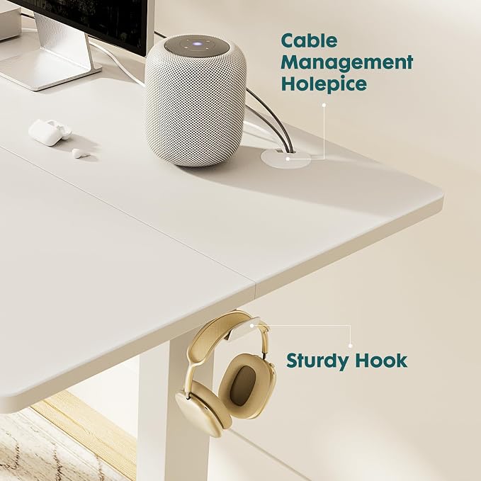 Sweetcrispy Electric Standing Desk, Computer Desk, 63x24 Inch | Adjustable Height, Splice Wood Board, 3 Memory Preset, Sit Stand Work Table for Home Office, White