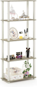 Furinno Turn-N-Tube 5-Tier Multipurpose Shelf / Display Rack / Storage Shelf / Bookshelf, Square Tubes, Sonoma Oak/White | Tool-Free Storage Shelves with Square Tubes, Shelving Unit, for Organization and Storage, for Living Room, Home Office