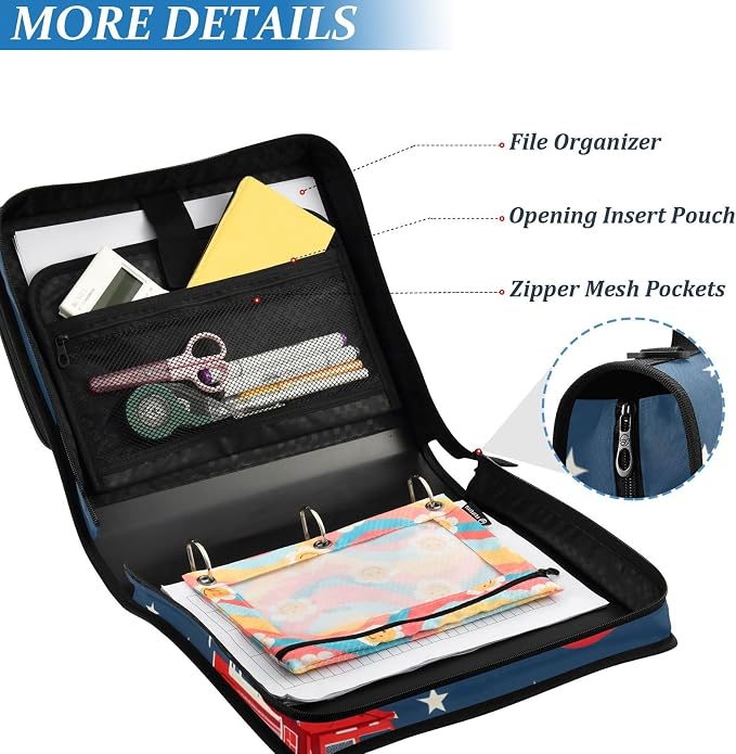 Custom Fire Truck Engine Hydrant 3 Ring Binder Bag 1.5 inch Personalized Name Binder Organizer 500 Sheet Documents Storage for School Office