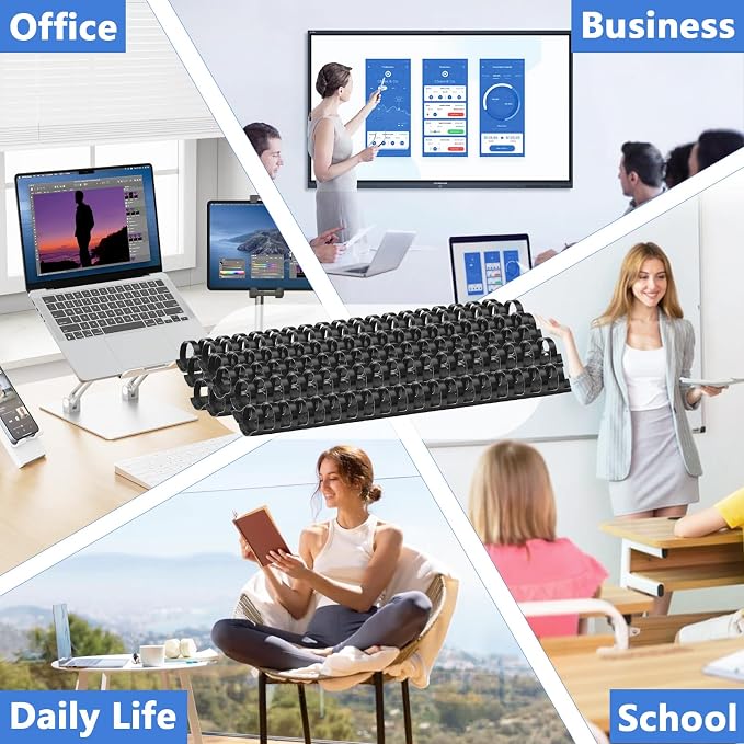 HOUYEE 10 Pack 2 Inch Plastic Binding Combs,19 Rings, 450 Sheets Capacity | 51mm Comb Binding Spines, Extra Large Binder Combs for Letter Size, for Office School Use, Black