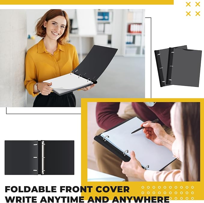 Henoyso 6 Pcs 1 Inch Telescoping 3 Ring Binder with Expandable Telescoping Spine 200 Sheets Capacity with Clear Front Cover 3 Round Rings Flexible Plastic Notebook Binder for School, Office(Black)