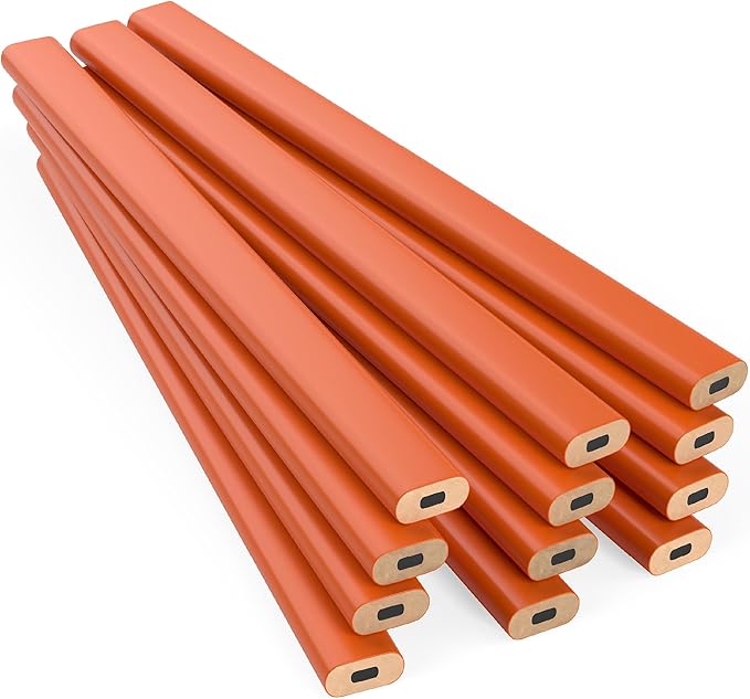 GRAPHITE Hard Lead Carpenter Pencils Bulk - (1) Pack of 12 Pieces Lumber Wooden Pencil #2 (HB) - Neon Orange