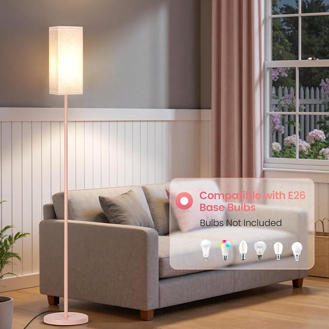64.6" Floor Lamp, Pole Lamp with Foot Switch, Modern Standing Lamp Shade, Minimalist Freestanding Lamp (Bulb Not Included), for Living Room, Bedroom Office ETL Listed,Pink and Beige PE07LD05