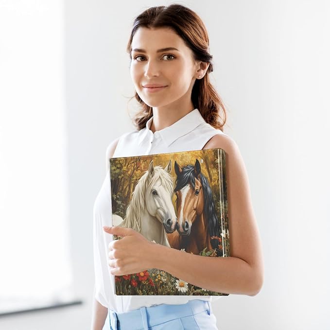 3 Ring Binder Horses with Flower 1.5" Round Ring Binders View Binder with 200 Sheet for Women Men Office Kids School Supplies, 1 Pack