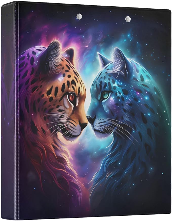 3 Ring Binder Cheetah Tiger Galaxy 1.5" Round Ring Binders View Binder with 200 Sheet for Kids School Supplies Women Men Office, 1 Pack