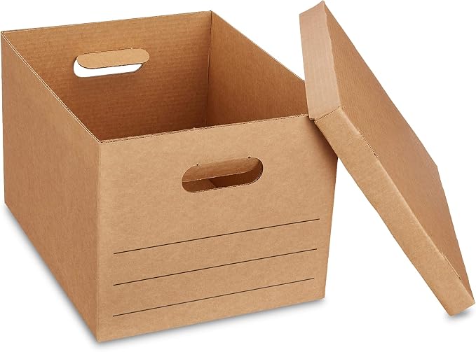 Amazon Basics Moving and Storage Boxes with Handles and Lift-Off Lids, File Storage, Collapsible, 15x10x12 in, Brown, 20-Pack