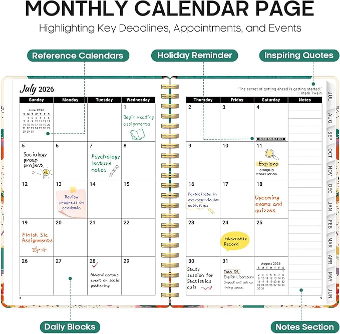 Academic Planner 2026-2027, Jul 2026-Jun 2027 Monthly & Weekly Planner