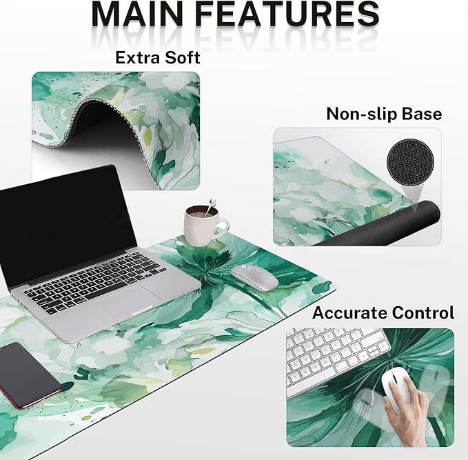 Keyboard Mouse Pad Set, 4 in 1 Desk Mat Set, Colorful Floral | Large Mousepad+Keyboard Wrist Rest+Mouse Wrist Rest+Coaster Ergonomic Design for Home Office Computer