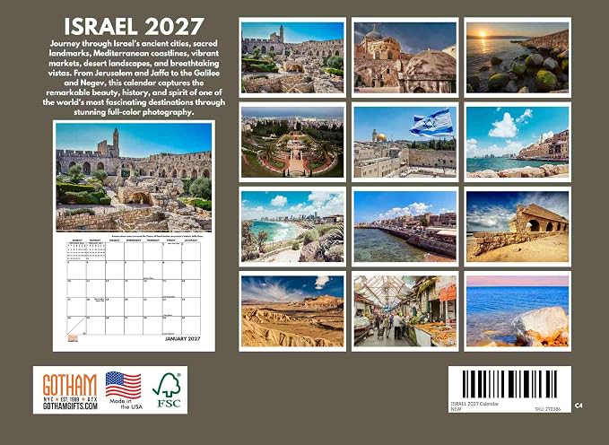 Israel Calendar 2027 Monthly Wall Calender 12 Month