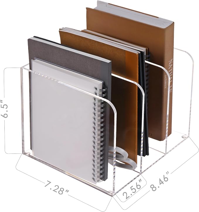 Acrylic Desk File Organizer, 3-Section Vertical File Folder Rack,Clear | Desk Organizer for Documents, Tablets, Magazines, Books & Accessories, Ideal for Office, Home & Classroom