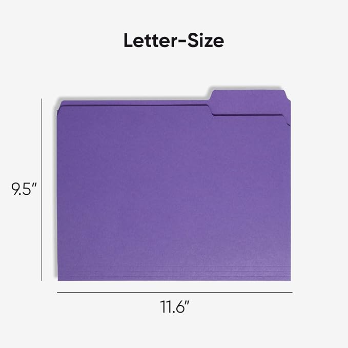 Smead Standard File Folders, 100 Count, Purple, 1/3-Cut Tabs, Letter Size (13043)