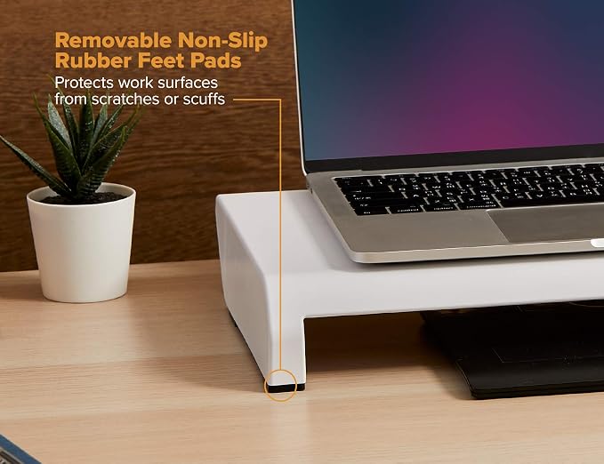 Bostitch Office Konnect Adjustable Monitor Stand Riser, 4 Height Adjustments, Built-In Cable Management, Rubber Feet - White