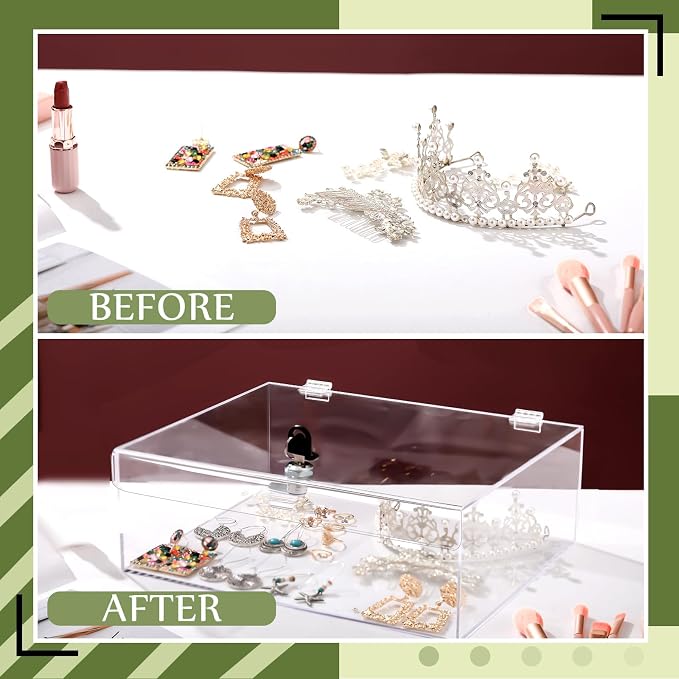 Clear Acrylic Locking Display Case with Keys Large Medication Lock Box Snack Fridge Lock Acrylic Figure Display Case Storage Box for Collectibles Figures Jewelry Toy (12" X 8" X 2.76")