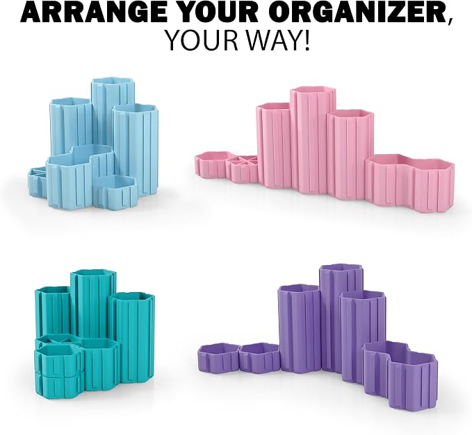 Glassboard Studio Hexaflex Organizer Set - Pen and Pencil Holder for Desk, Versatile Hexagon Design, Adjustable Dividers, 12 Color Options - Desk and Office Organization (Seaside Teal)