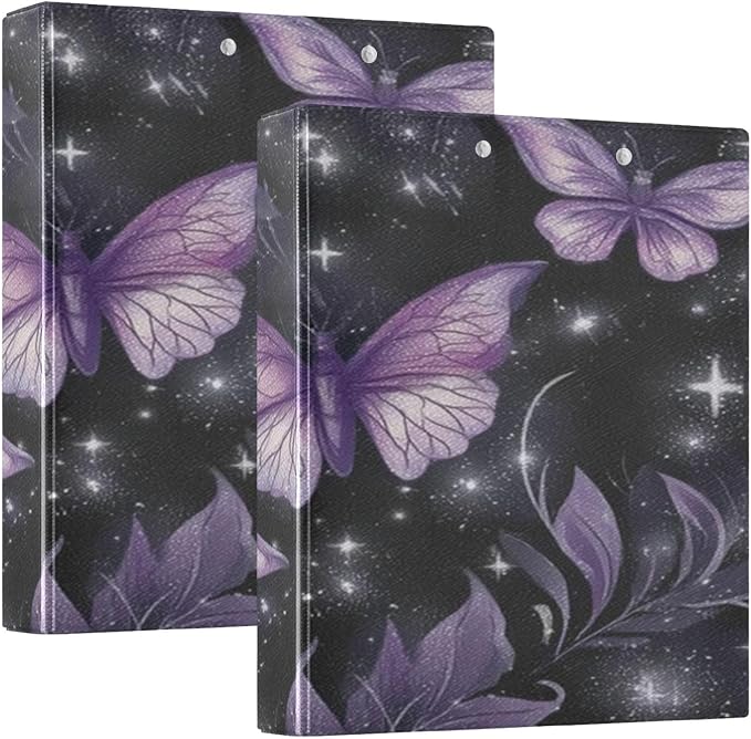 Purple Butterflies 3 Ring Binder 1.5 Inch Binders Organizer with Clear Interior Pockets Binder for School Office Work 1 Pack