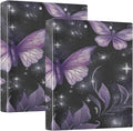 Purple Butterflies 3 Ring Binder 1.5 Inch Binders Organizer with Clear Interior Pockets Binder for School Office Work 1 Pack