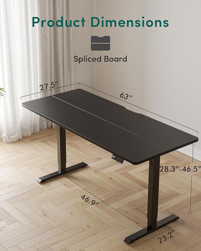 CubiCubi 63x28 Large Electric Standing Desk, 28" Deep Desktop, Black | Wide Surface, Sit to Stand, Computer Workstations, Home Office Desk, Next-Gen Frame, Advanced Motor, 176 lbs Capacity