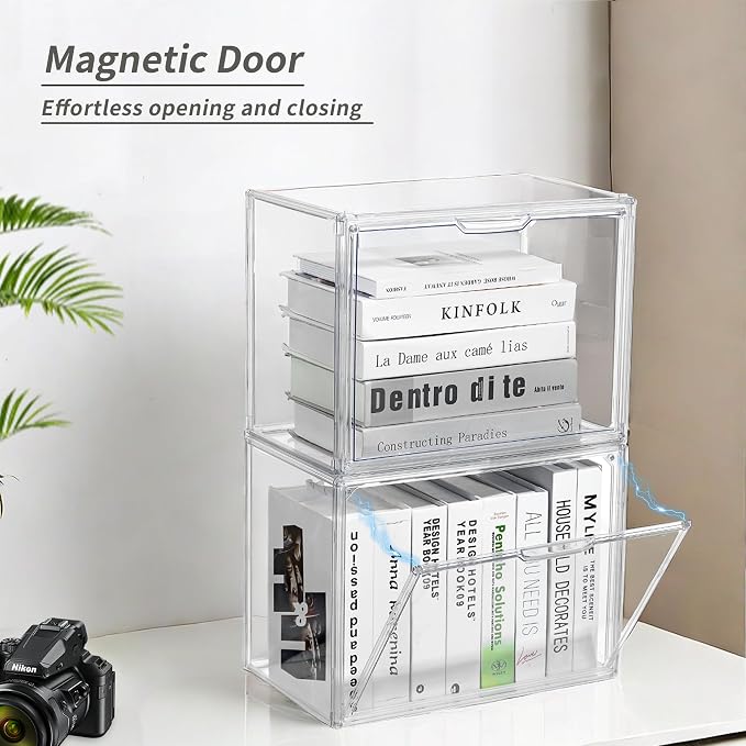 Stackable Acrylic Storage Cubes Book Case Display Case Box Book Containers | Interlocking Stable Structure & Magnetic Dustproof Door, Freely Arranged,Organizer for Books & Collectibles