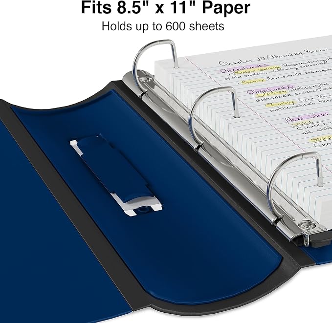 Staples Better Binder, 3 Inch D-Ring, Blue, Reinforced Rubber Spine | Heavy-duty design holds up to 600 sheets for school and office use.
