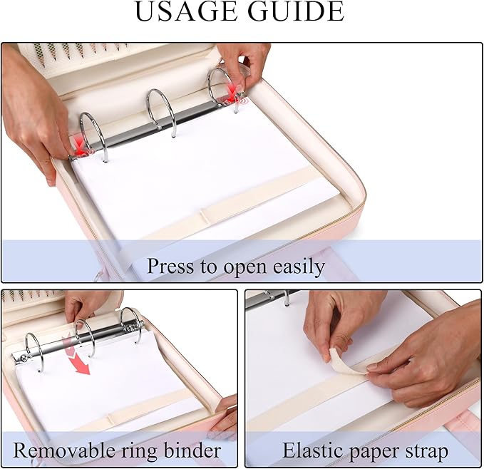 Zipper Binder | 3 Inch O-Ring, 600 Sheet Capacity Trapper Keeper with Shoulder Strap & Handle, Binder Bag with Multiple Storage Pockets, Fits 13" Laptop (Pink)