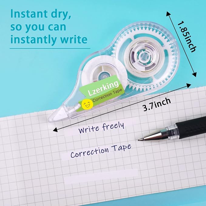 Lzerking Correct Correction Tape,White,32-Count | Transparent Dispenser Shows How Much Tape is Remaining