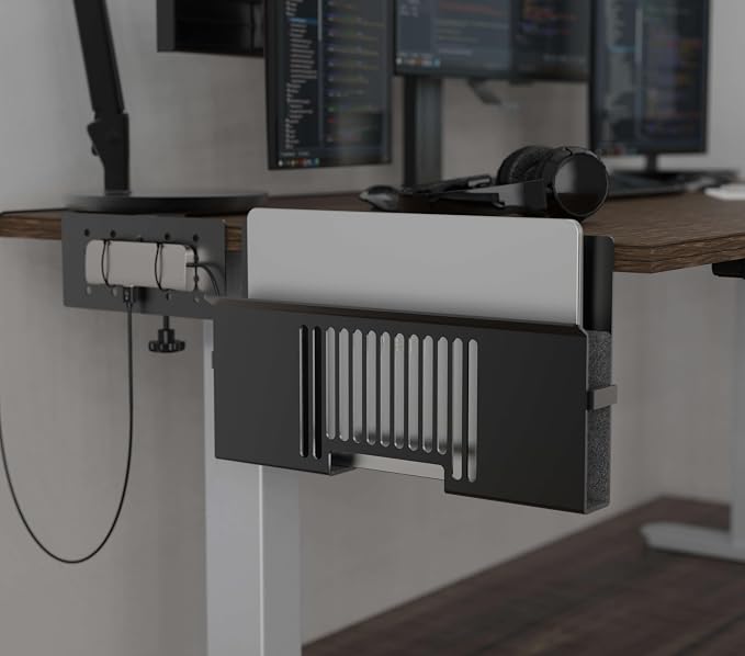 Vertical Side-Mount Laptop Holder Bracket for Desk Storage -fits: Dell/Acer/ASUS/XPS/MacBook/Surface/Lenovo/HP/Gaming Laptops (up to 16 inches) (Perforated Steel, Alloy Steel)