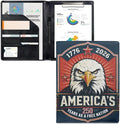 Dreaweet America's 250 Years Leather Portfolio Case Retro Patriotic Badge Padfolio Cover Conference/Resume/Legal Document Organizer with Letter/A4 Size Clipboard,Business Card Holders