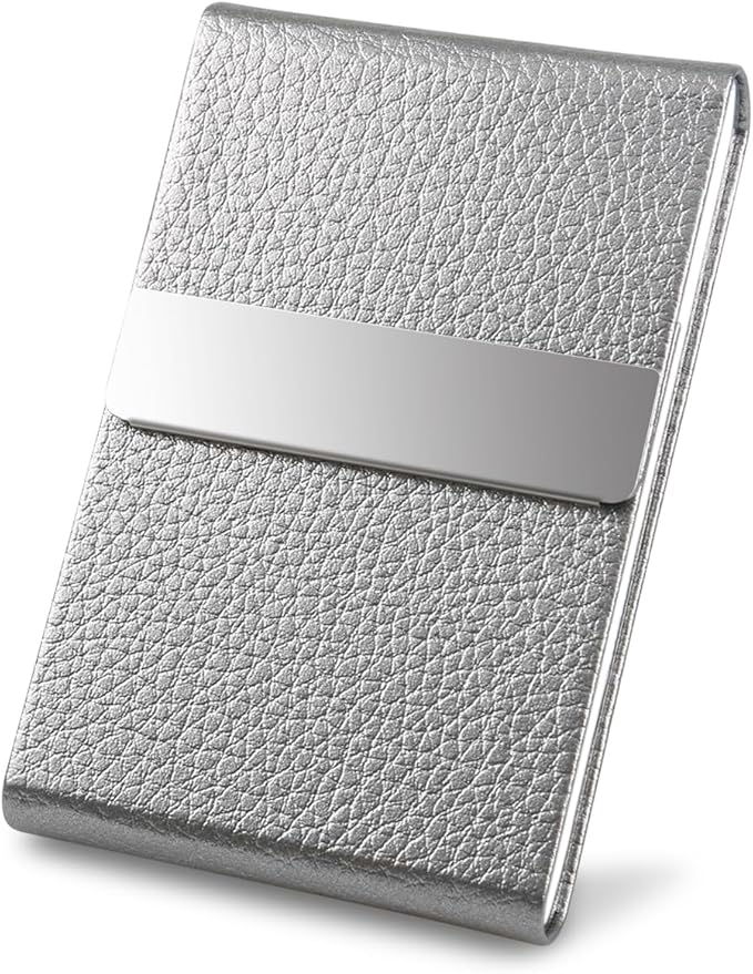 Business Card Holder with Ultra Slim Design, Business Card Case with Premium PU Leather, Suit Pocket Metal Card Holder for Women/Men, Magnetic Closure Quick Access Cards