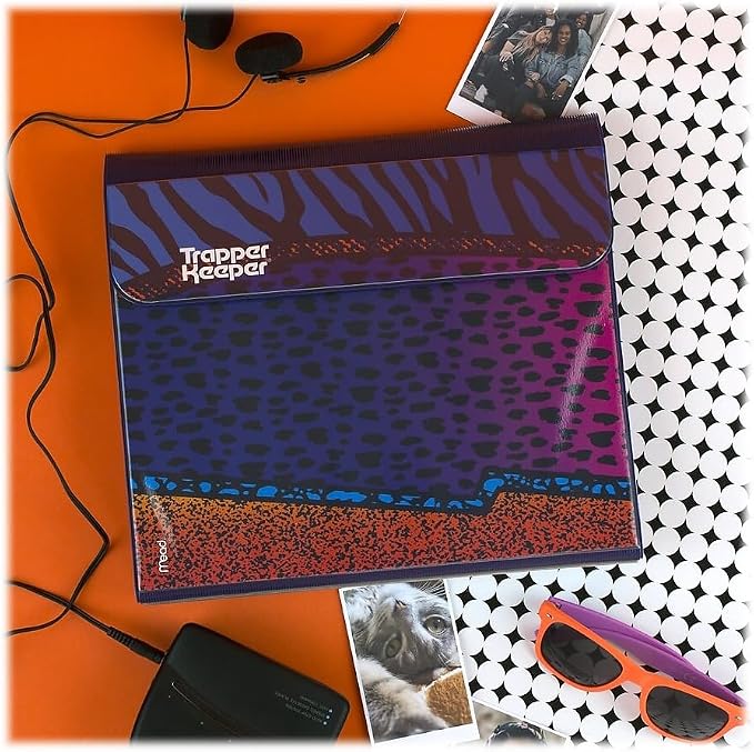 Mead Trapper Keeper Binder, Retro Design, 1 Inch Binder, 2 Folders and Extra Pocket, Metal Rings and Spring Clip, Secure Storage, Animal, Mead School Supplies (260038CP1-ECM)