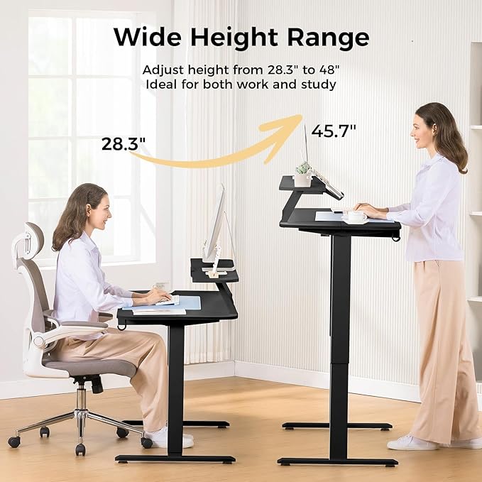 COMHOMA Electric Standing Desk with Drawers, 48 x 24'' Sit Stand up Desk with Monitor Stand, Laptop Stand, Height Adjustable Ergonomic Home Office Computer Desk with Memory Preset Controller (Black)