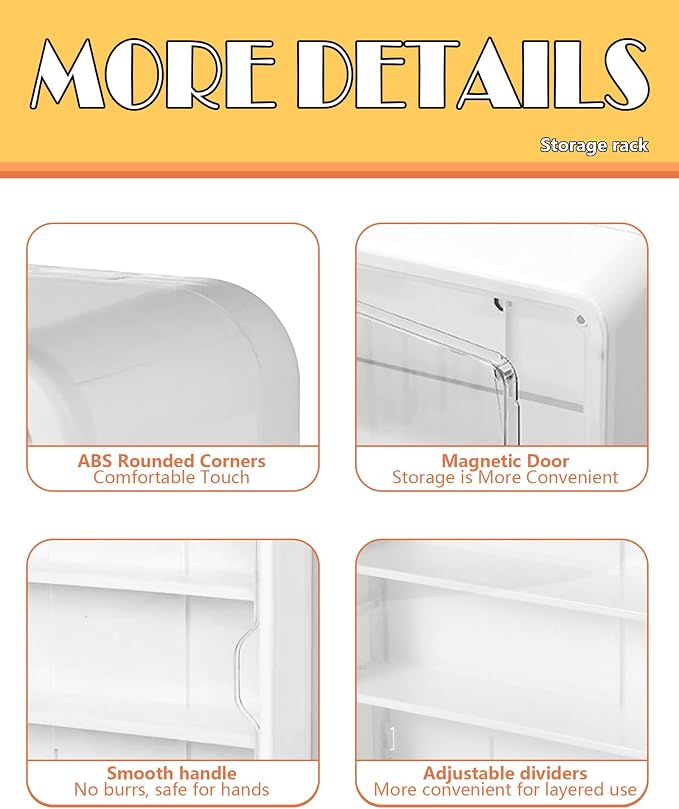 Wall Mounted Display Case for Figures, 15.75" High, Shadow Box with Shelves | Hanging Trinket Display Shelf for Collectibles Action Doll Blindboxes, 4-Layer White Shelf with Clear Magnetic Door 1 Pack